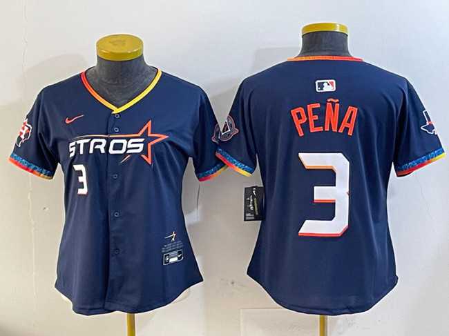 Women%27s Houston Astros #3 Jeremy Pena Navy 2025 City Connect With Texas Patch Limited Stitched Jersey
